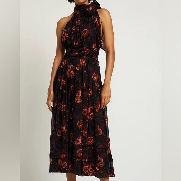 Ulla Johnson Dresses & Skirts - Ulla Johnson Maya Printed Silk Midi Halter Neck Dress Size 8